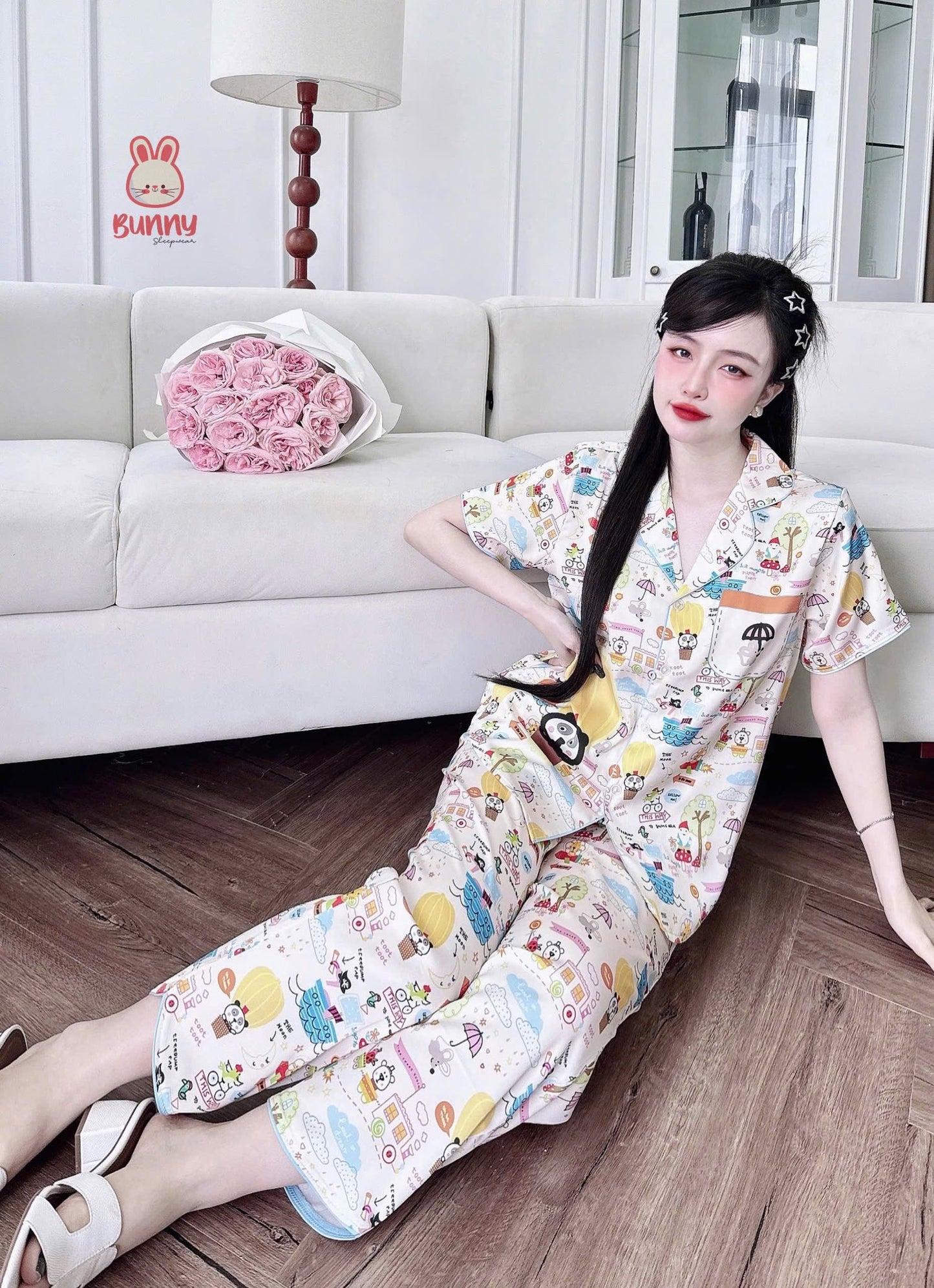 Đồ ngủ Pijama tay ngắn viền cong Bunny