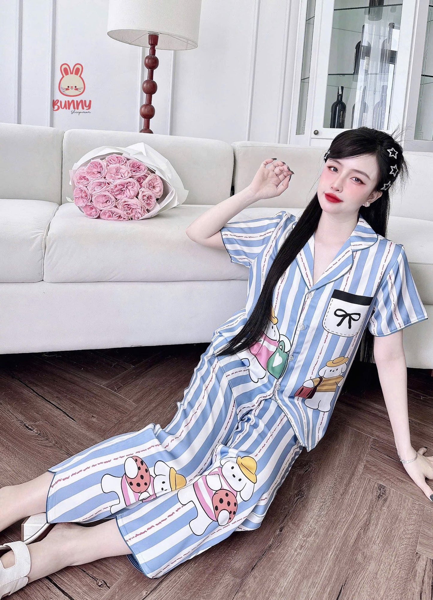 Đồ ngủ Pijama tay ngắn viền cong Bunny