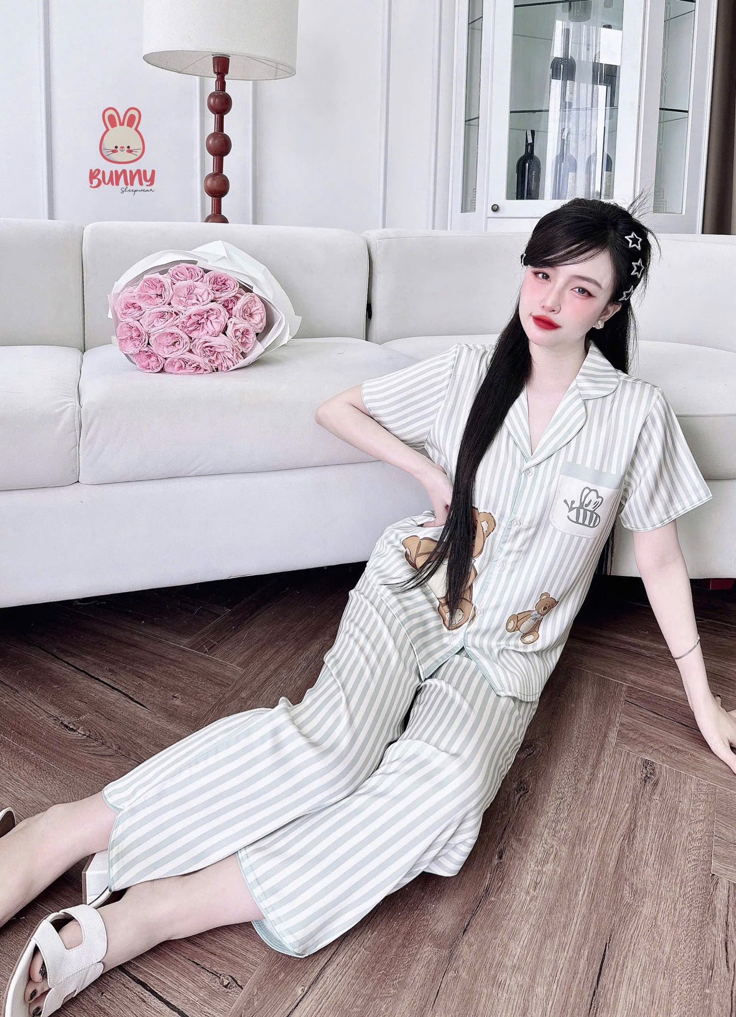Đồ ngủ Pijama tay ngắn viền cong Bunny