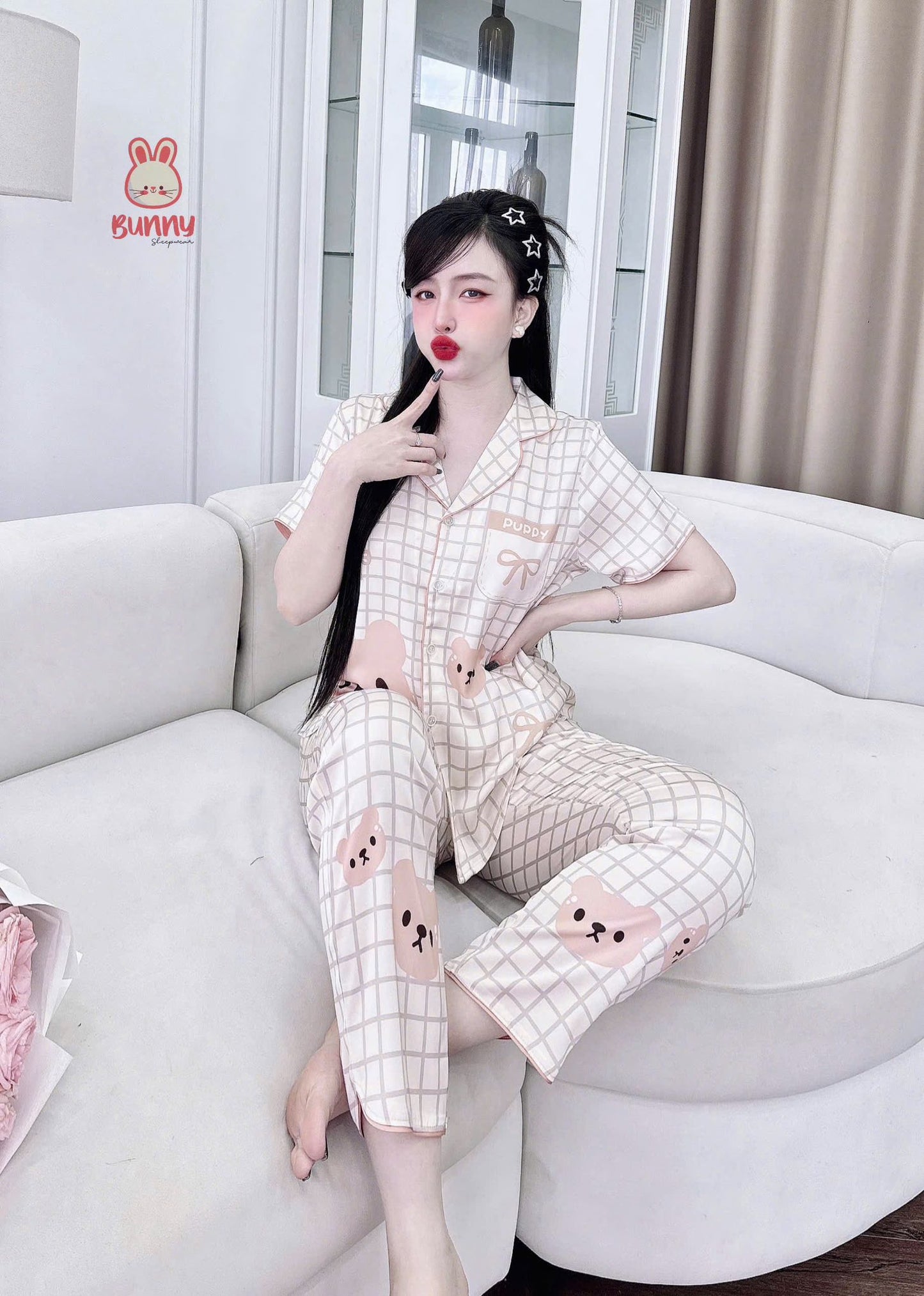 Đồ ngủ Pijama tay ngắn viền cong Bunny