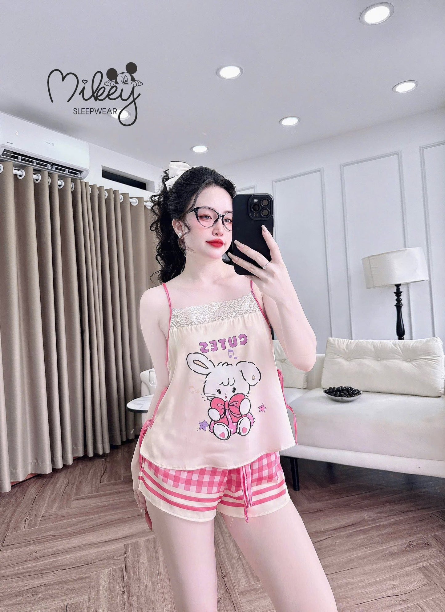 Đồ ngủ 2 dây Mikey Lattin cột eo phối ren New