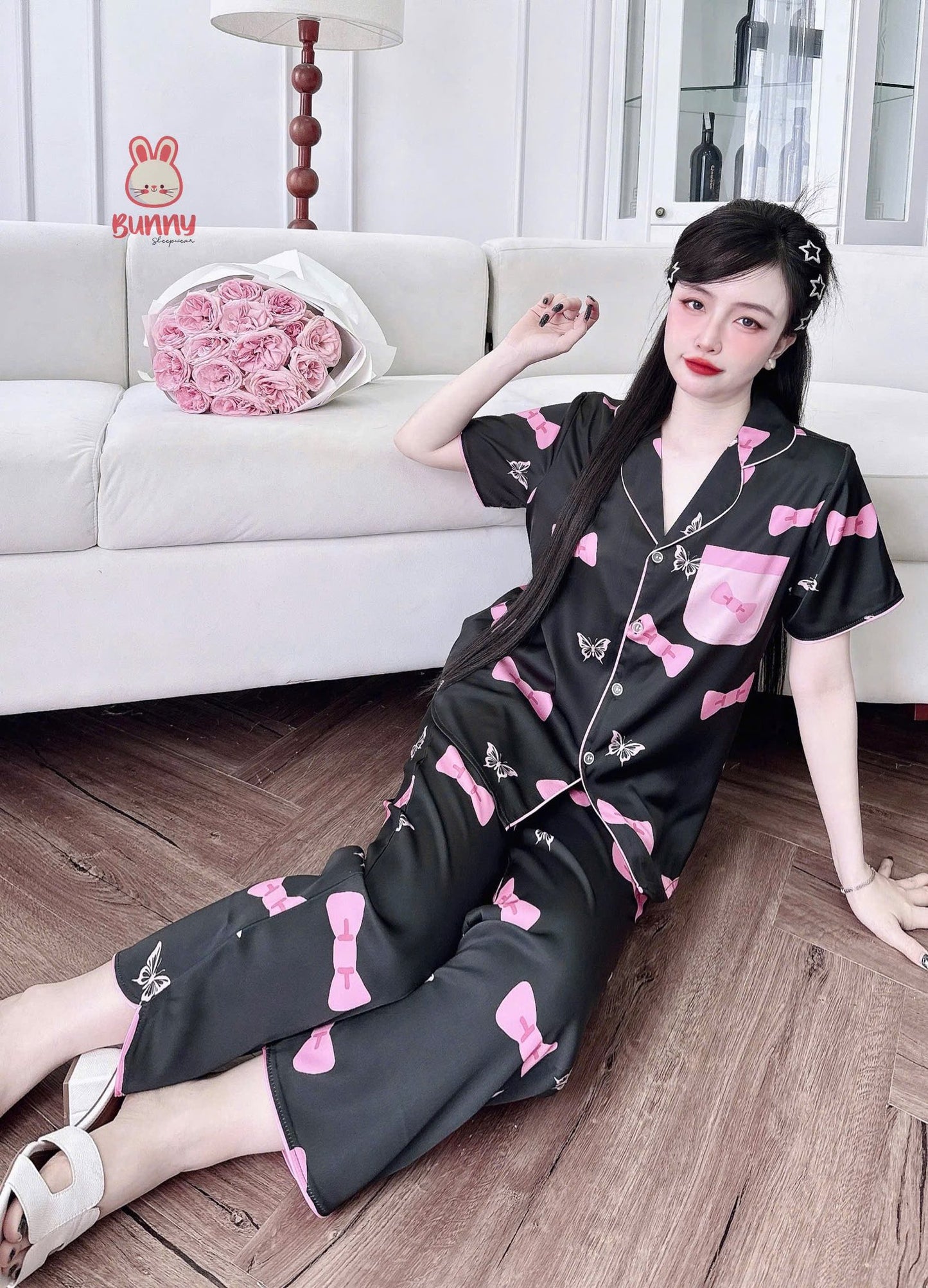 Đồ ngủ Pijama tay ngắn viền cong Bunny