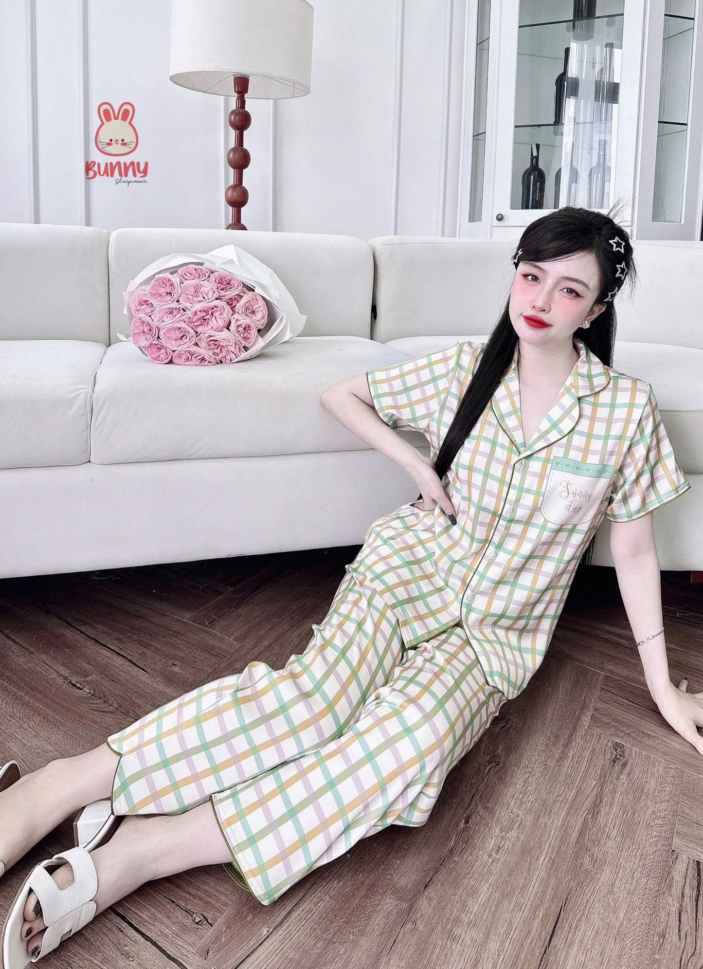 Đồ ngủ Pijama tay ngắn viền cong Bunny