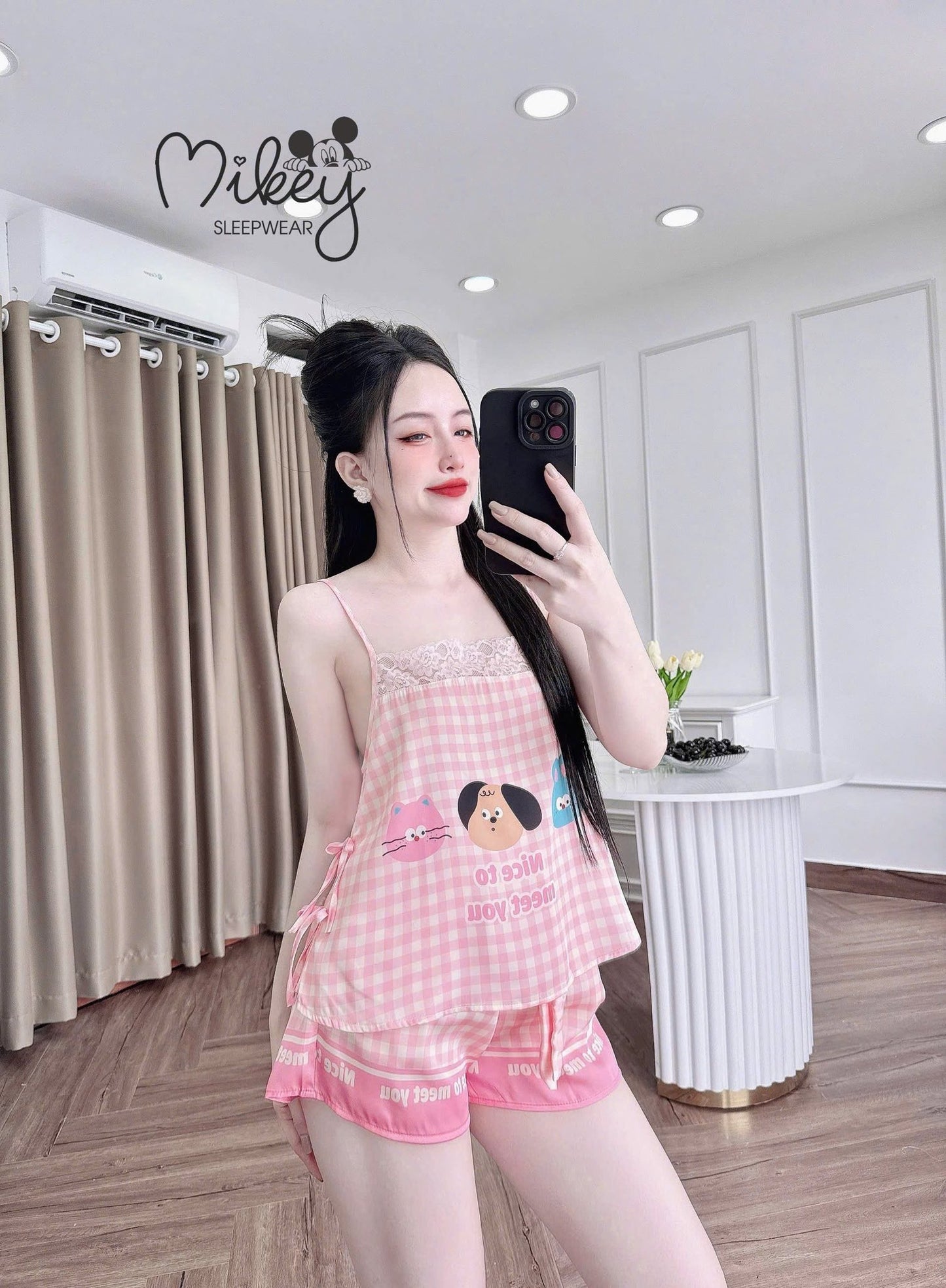 Đồ ngủ 2 dây Mikey Lattin cột eo phối ren New