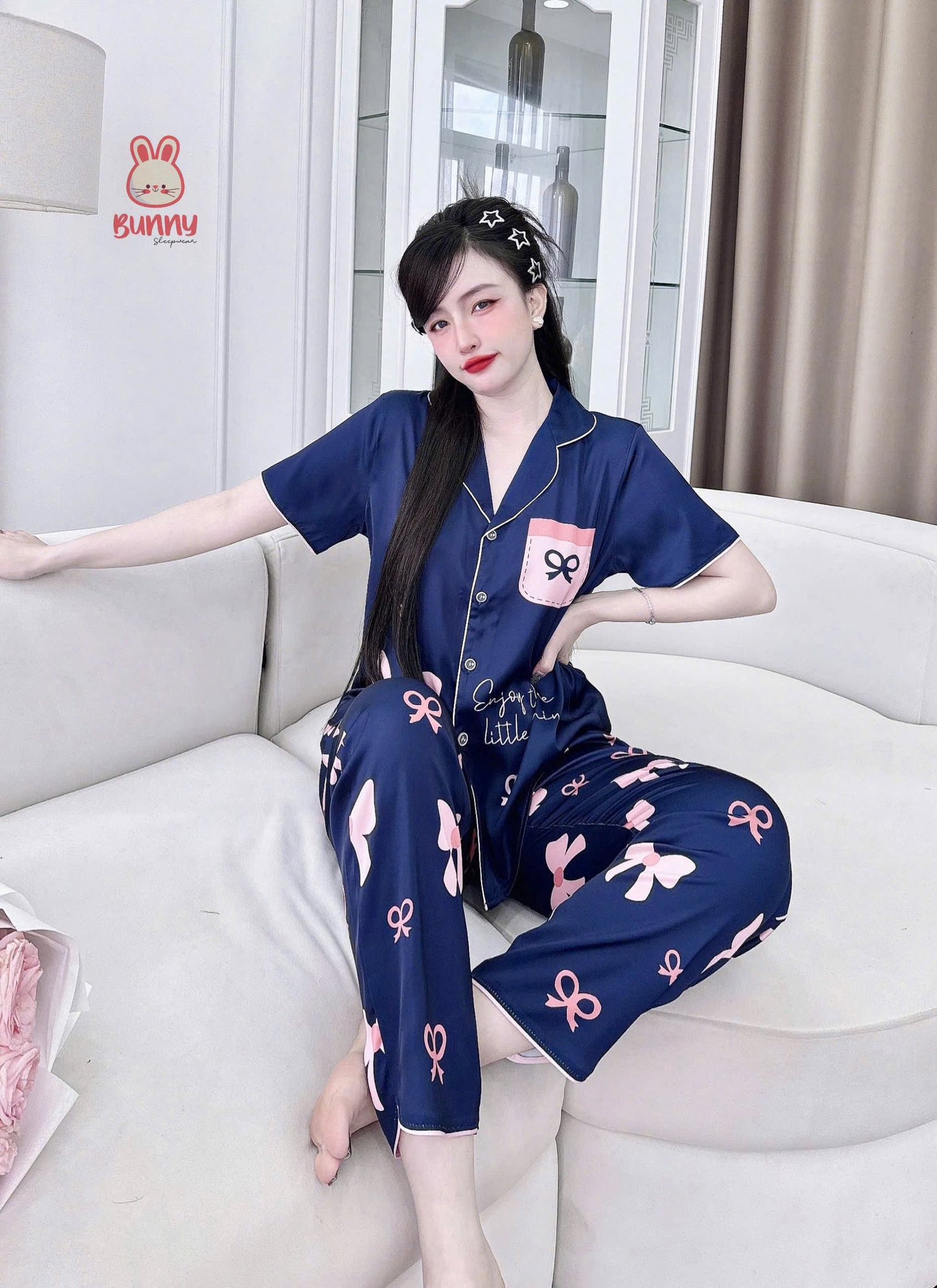 Đồ ngủ Pijama tay ngắn viền cong Bunny