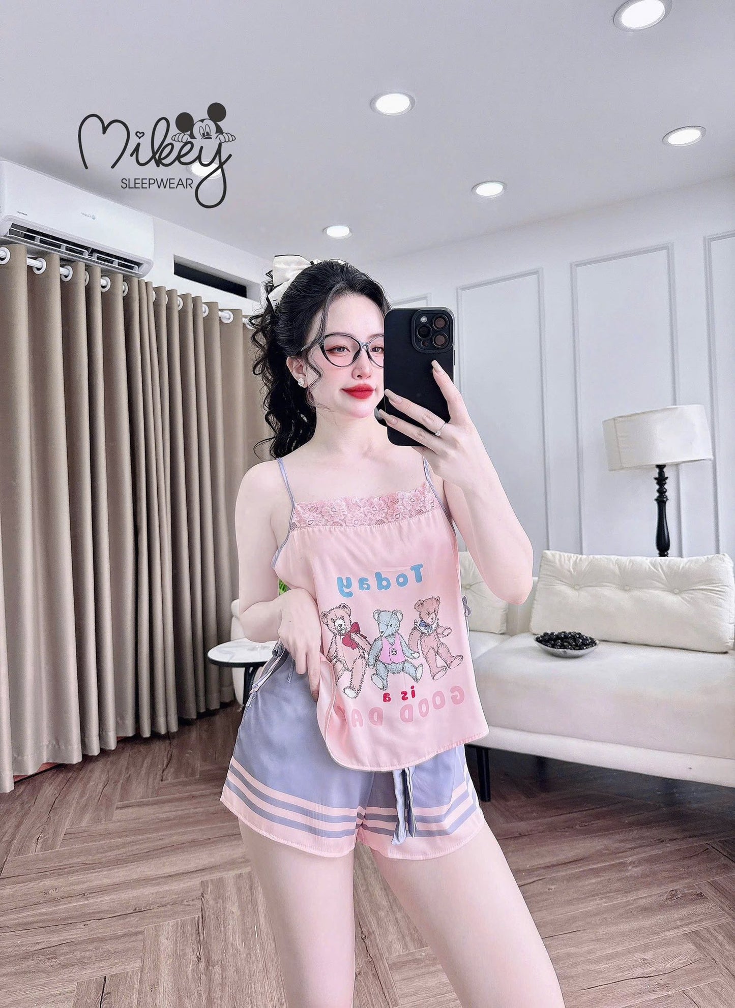 Đồ ngủ 2 dây Mikey Lattin cột eo phối ren New