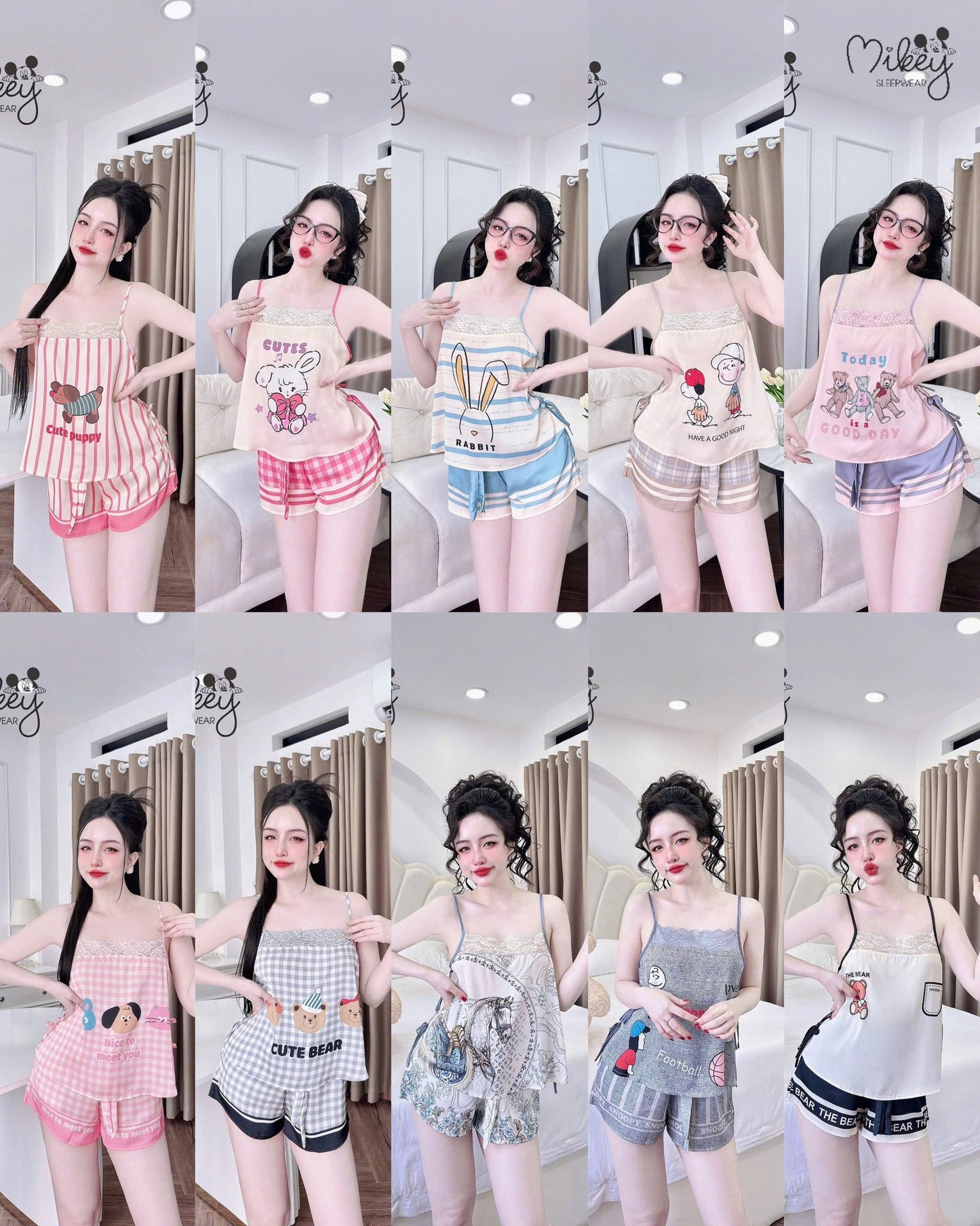 Đồ ngủ 2 dây Mikey Lattin cột eo phối ren New