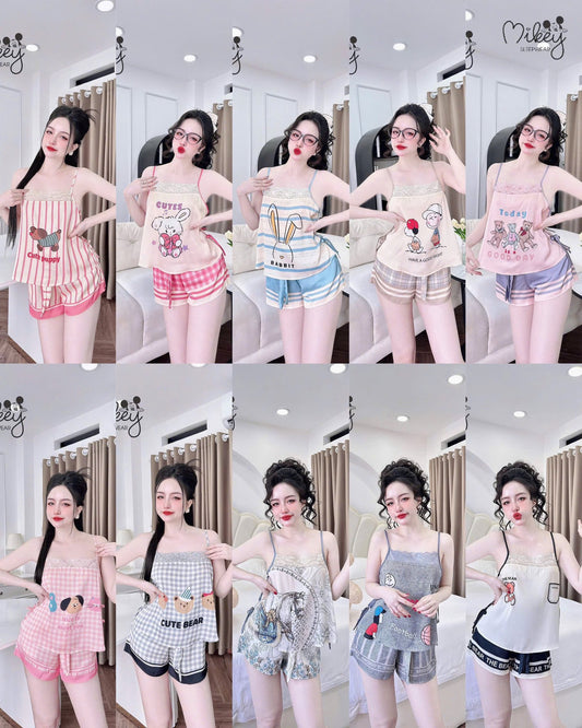 Đồ ngủ 2 dây Mikey Lattin cột eo phối ren New