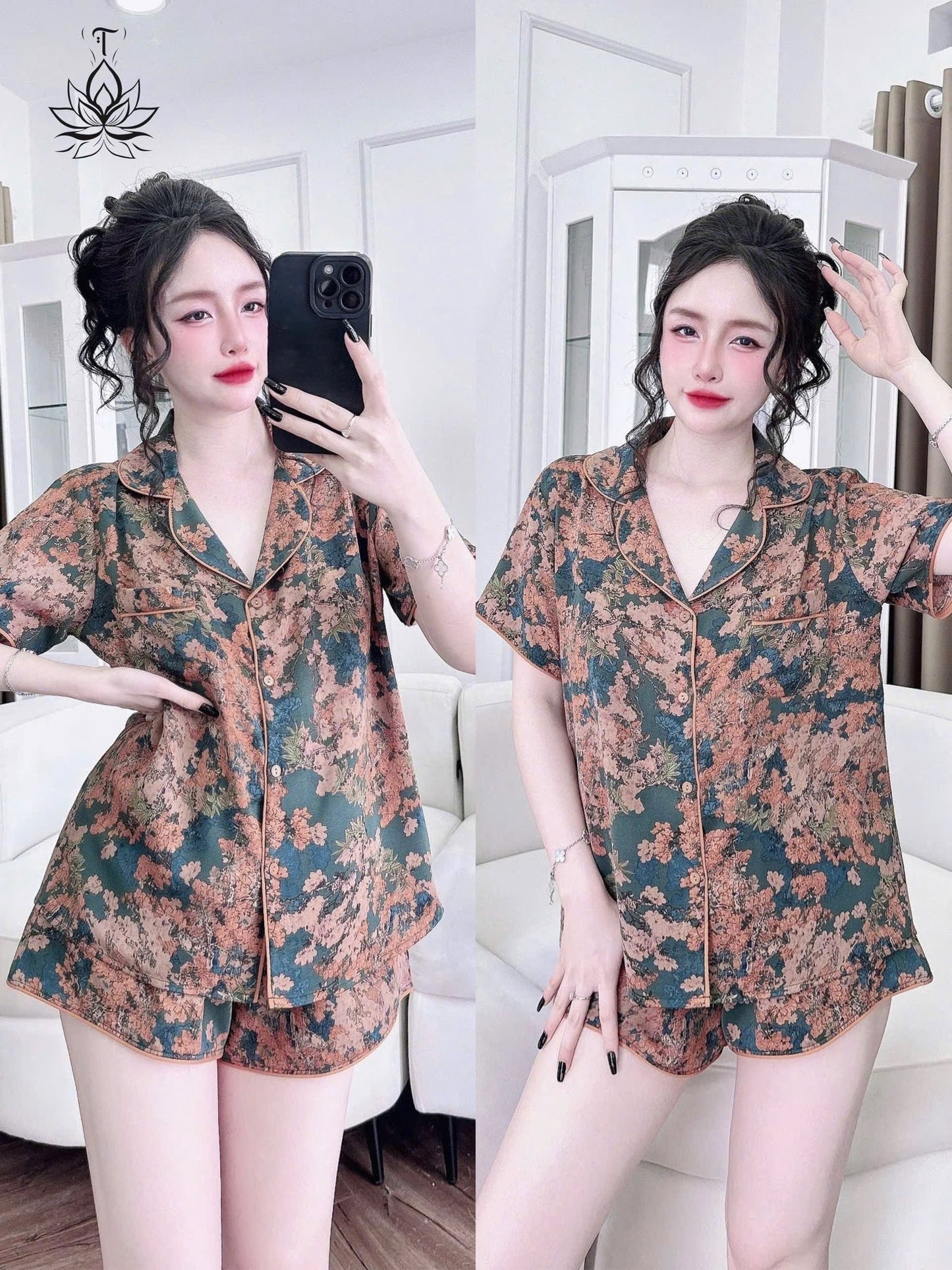 Bộ Pijama Đùi Ren Túi, Lụa Tơ Tằm Cao Cấp