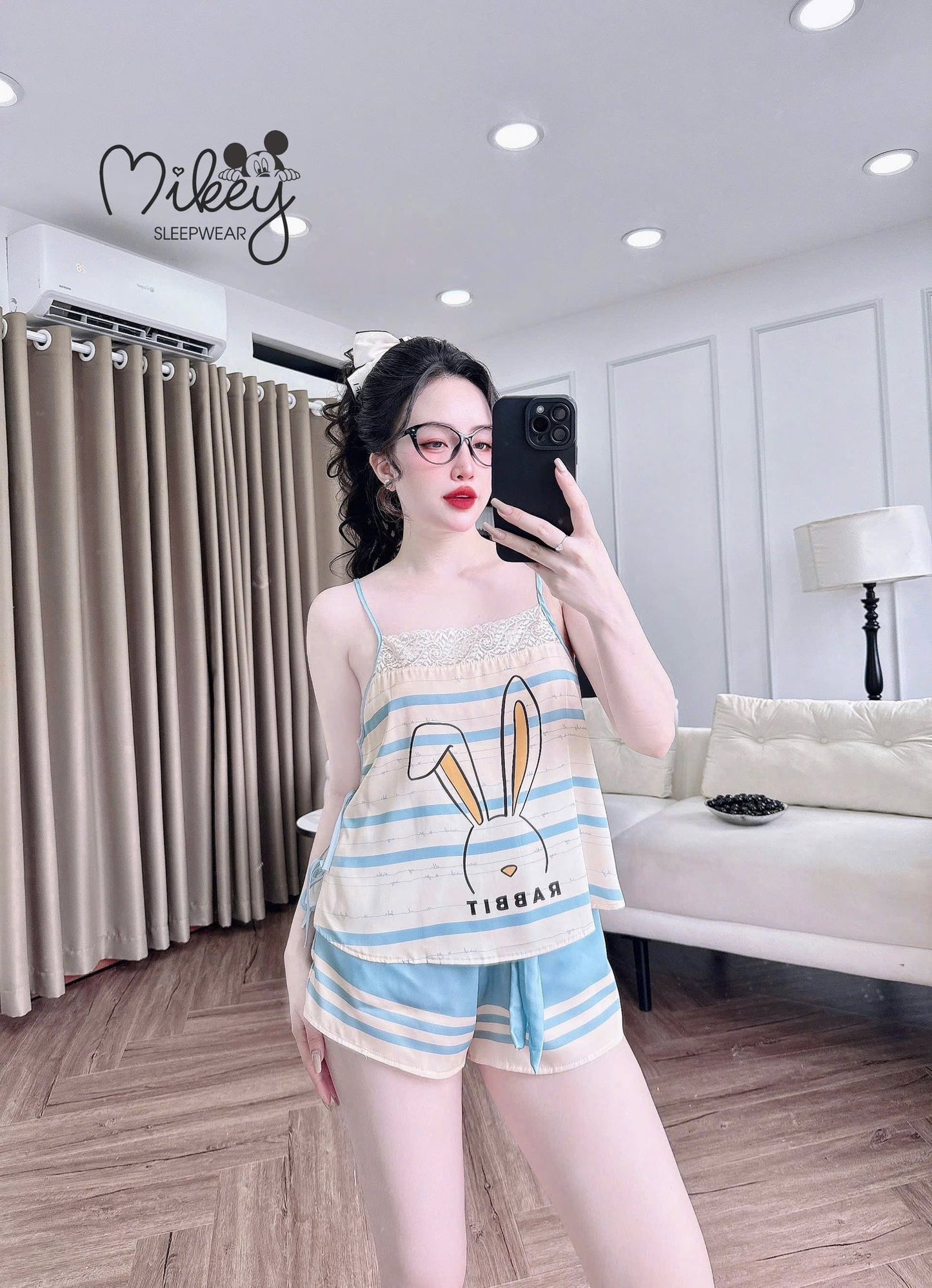 Đồ ngủ 2 dây Mikey Lattin cột eo phối ren New