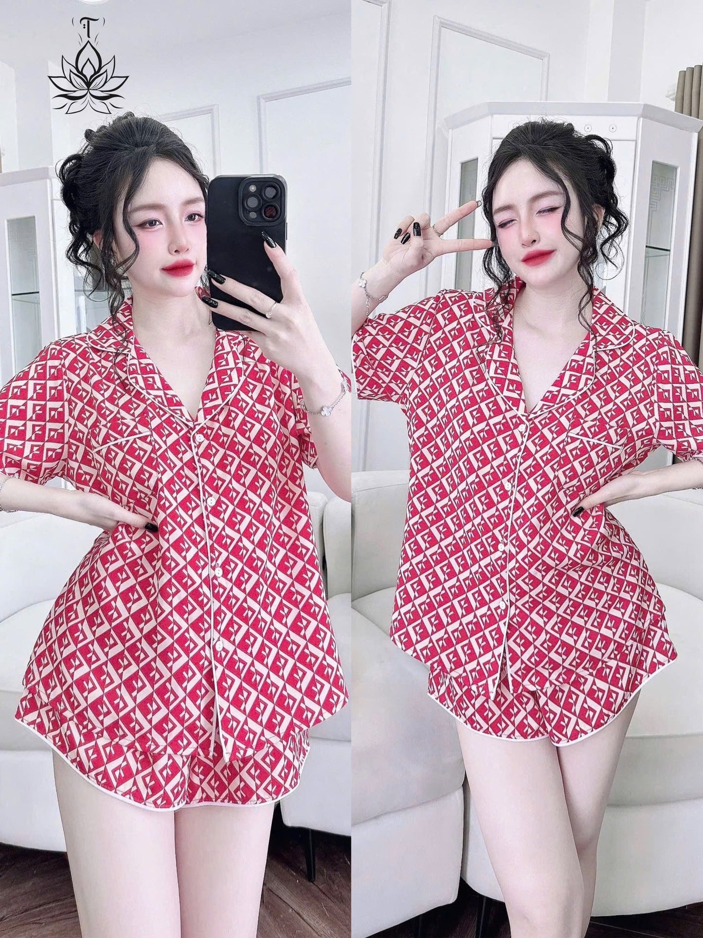 Bộ Pijama Đùi Ren Túi, Lụa Tơ Tằm Cao Cấp