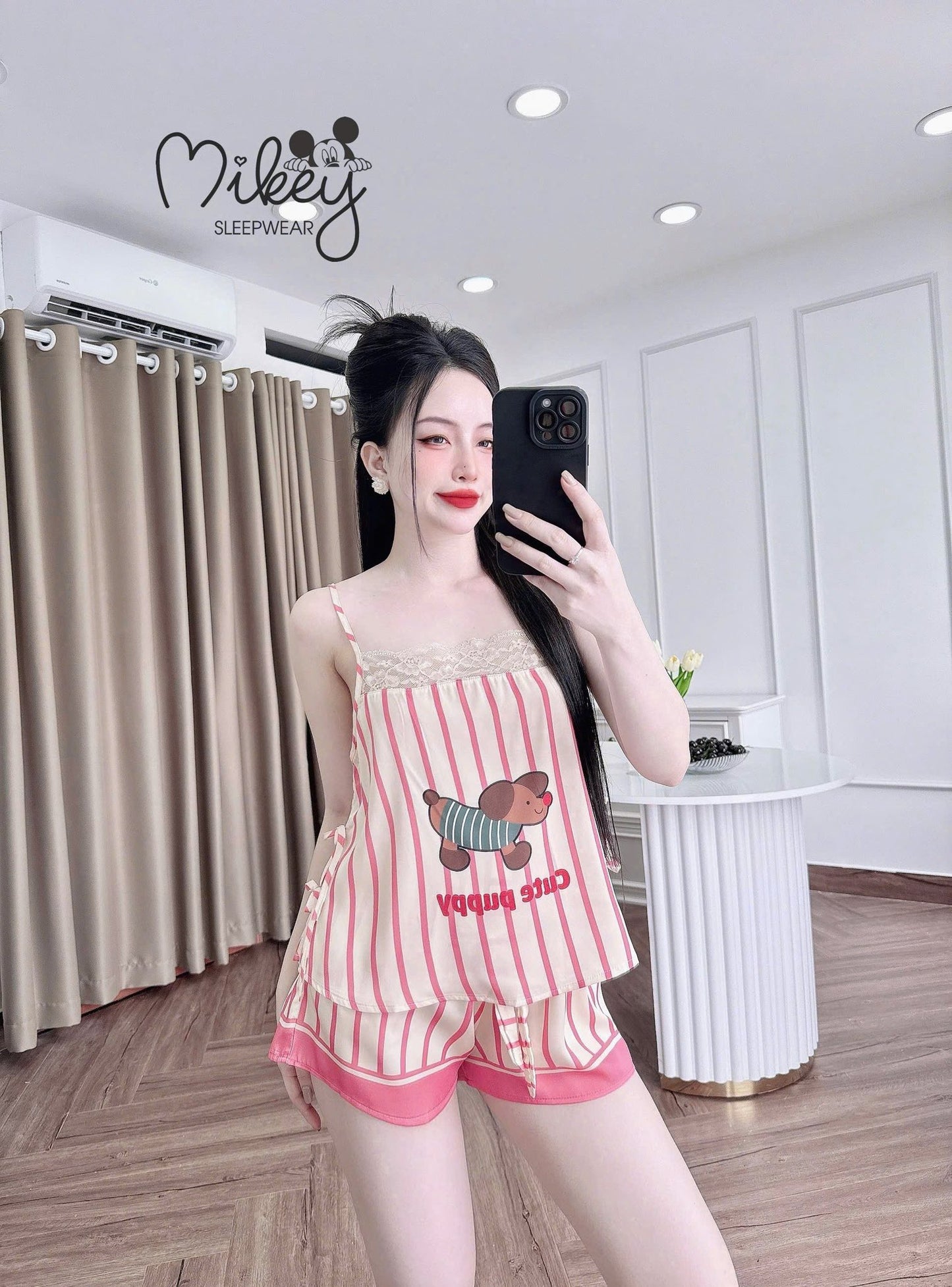 Đồ ngủ 2 dây Mikey Lattin cột eo phối ren New