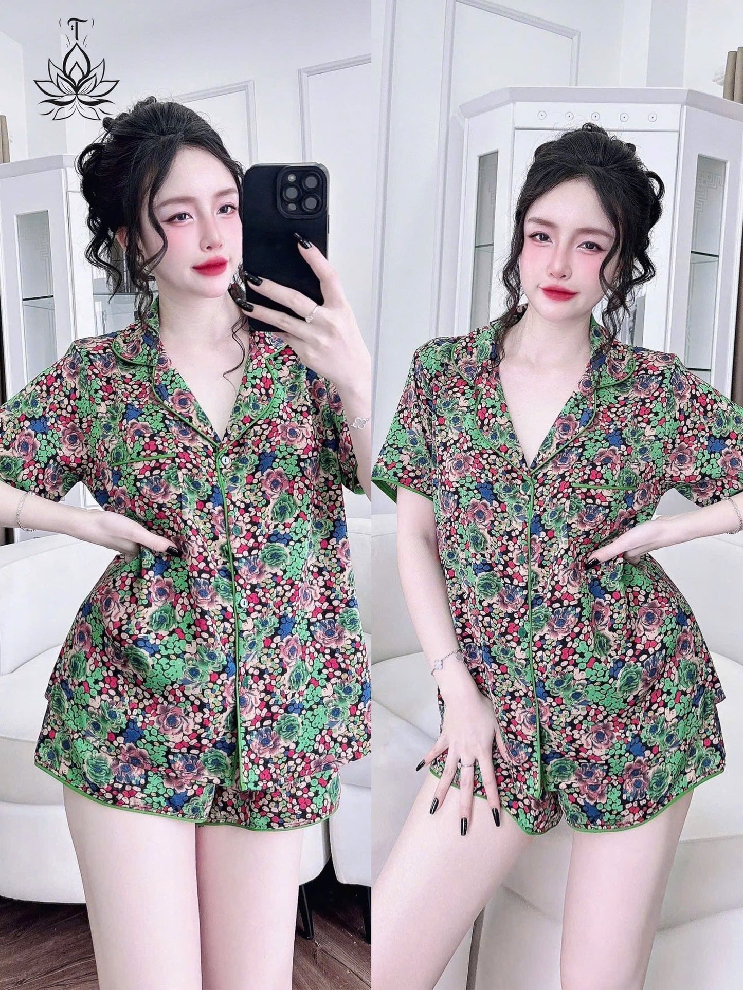 Bộ Pijama Đùi Ren Túi, Lụa Tơ Tằm Cao Cấp