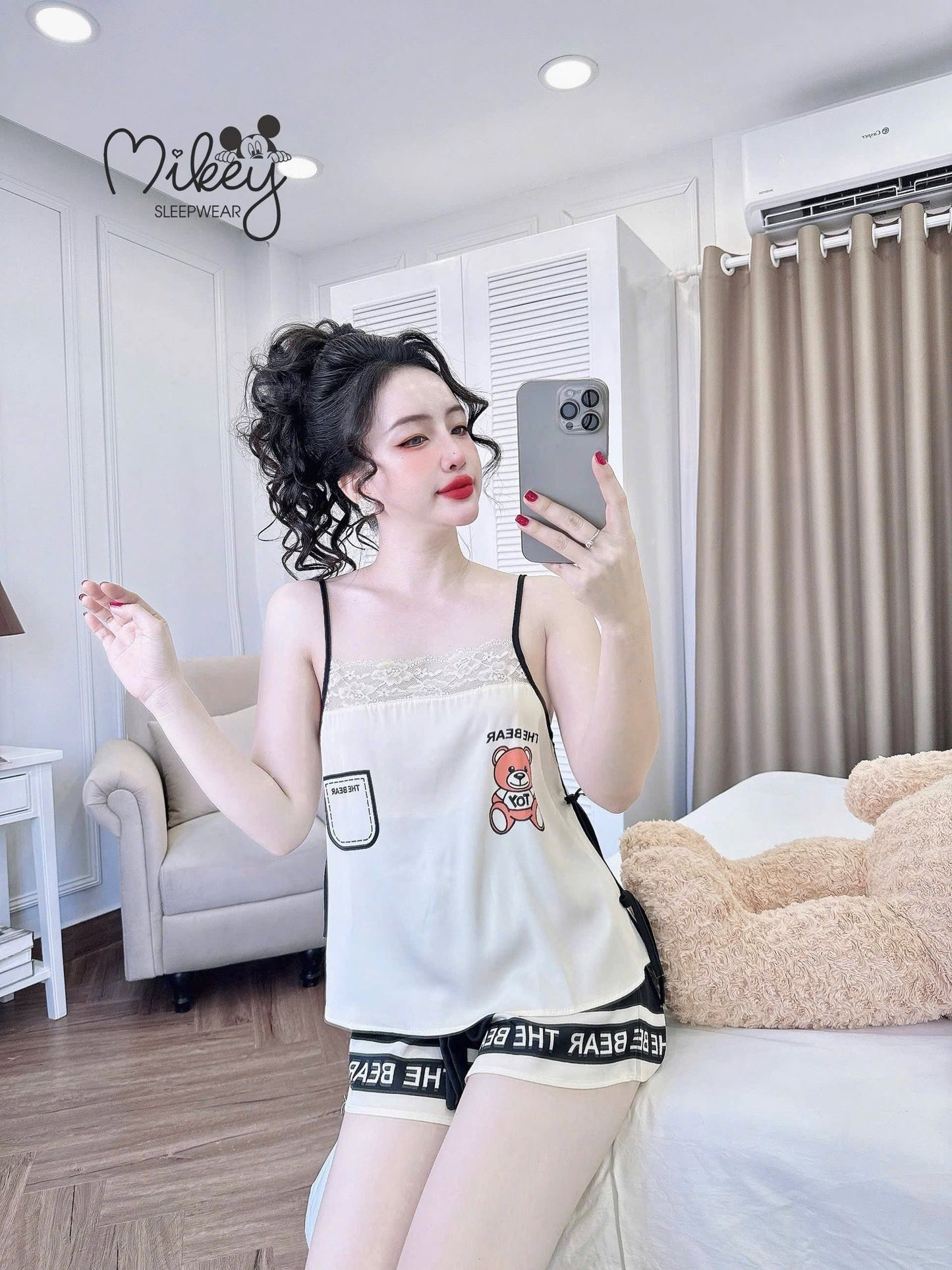 Đồ ngủ 2 dây Mikey Lattin cột eo phối ren New