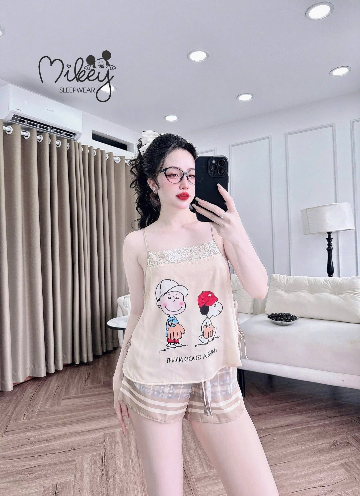 Đồ ngủ 2 dây Mikey Lattin cột eo phối ren New