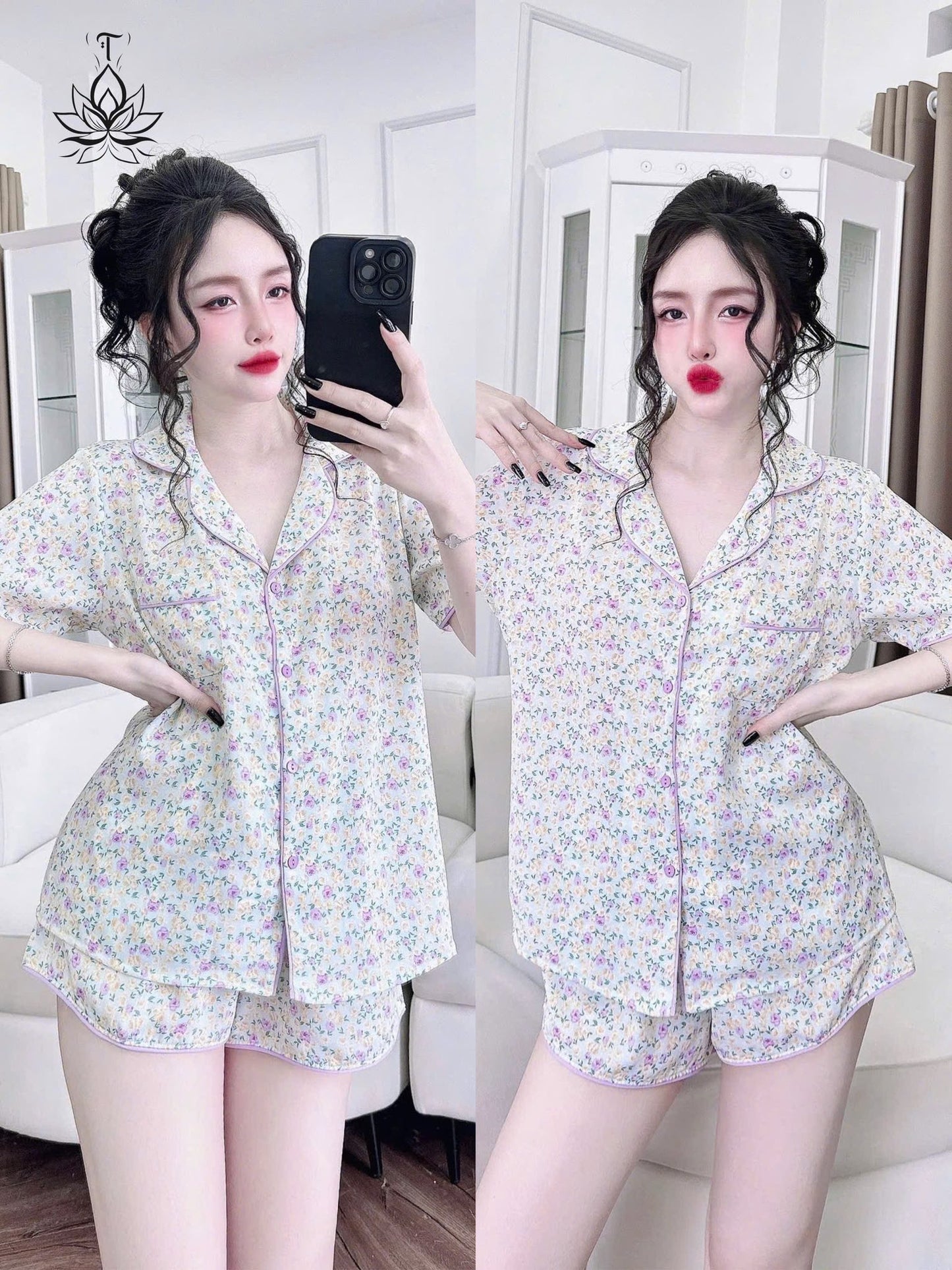 Bộ Pijama Đùi Ren Túi, Lụa Tơ Tằm Cao Cấp