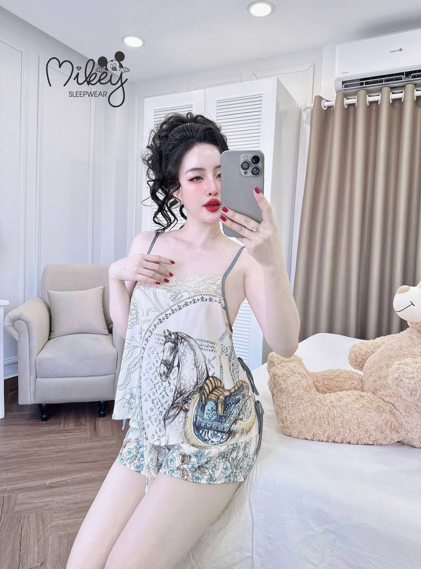 Đồ ngủ 2 dây Mikey Lattin cột eo phối ren New