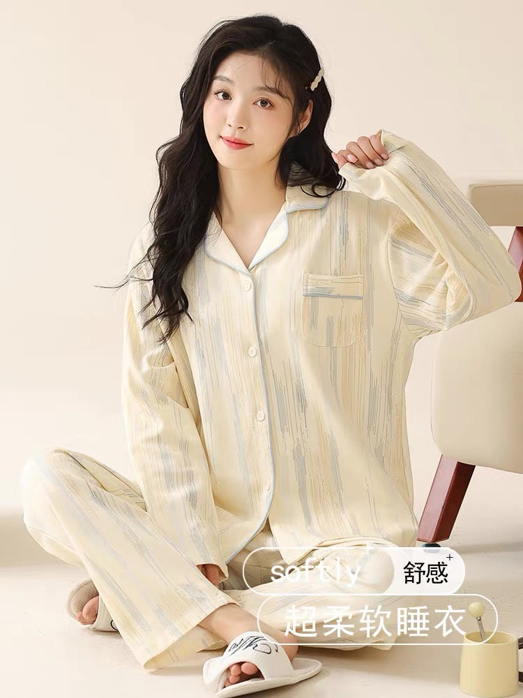 Pijama tay dài quần dài vệt màu