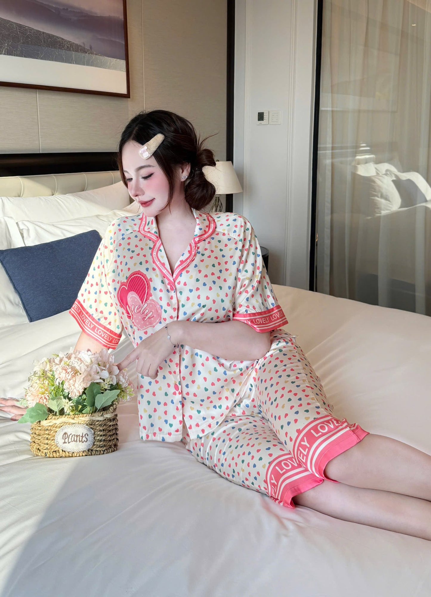 Pijamas quần lửng cao cấp lụa latin