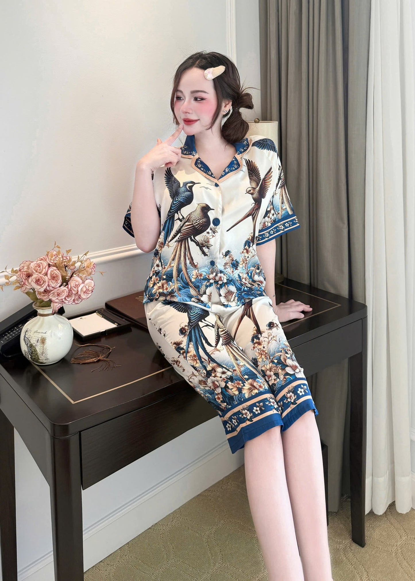 Pijamas quần lửng cao cấp lụa latin