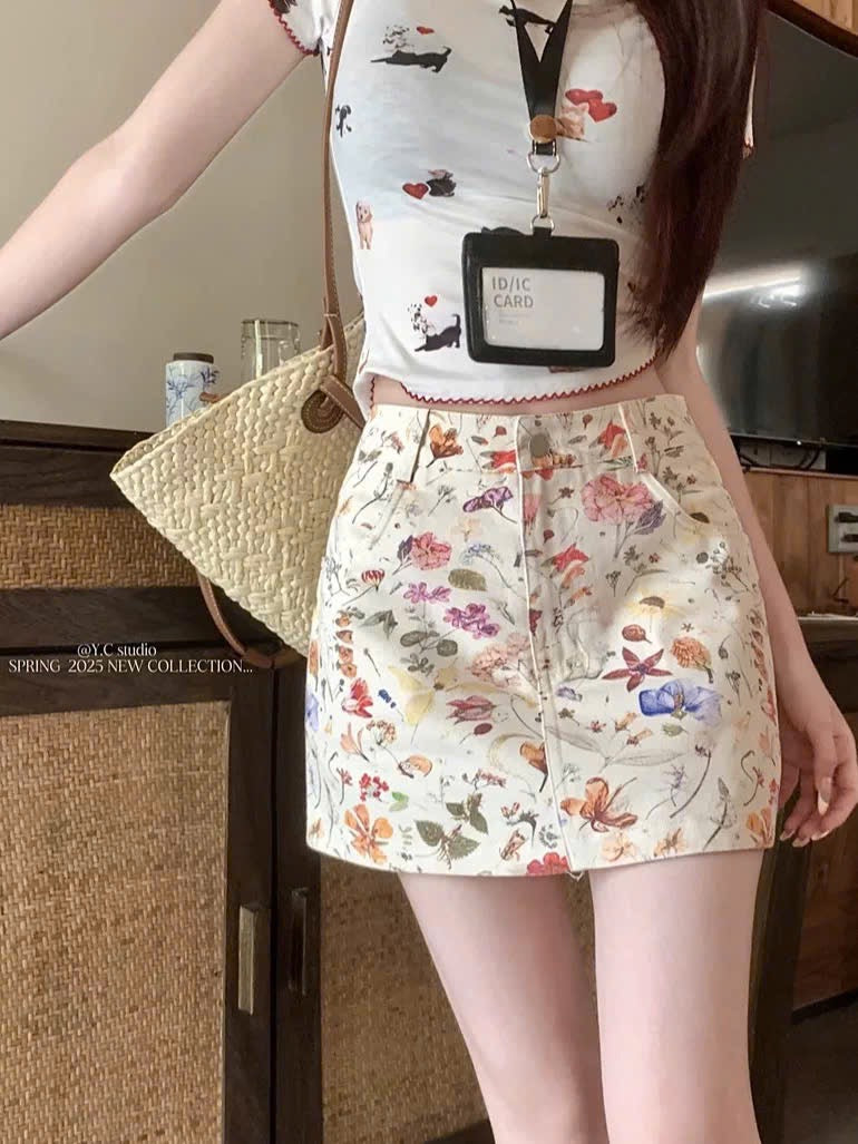 Chân váy hoa lá retro rộn ràng mùa hè