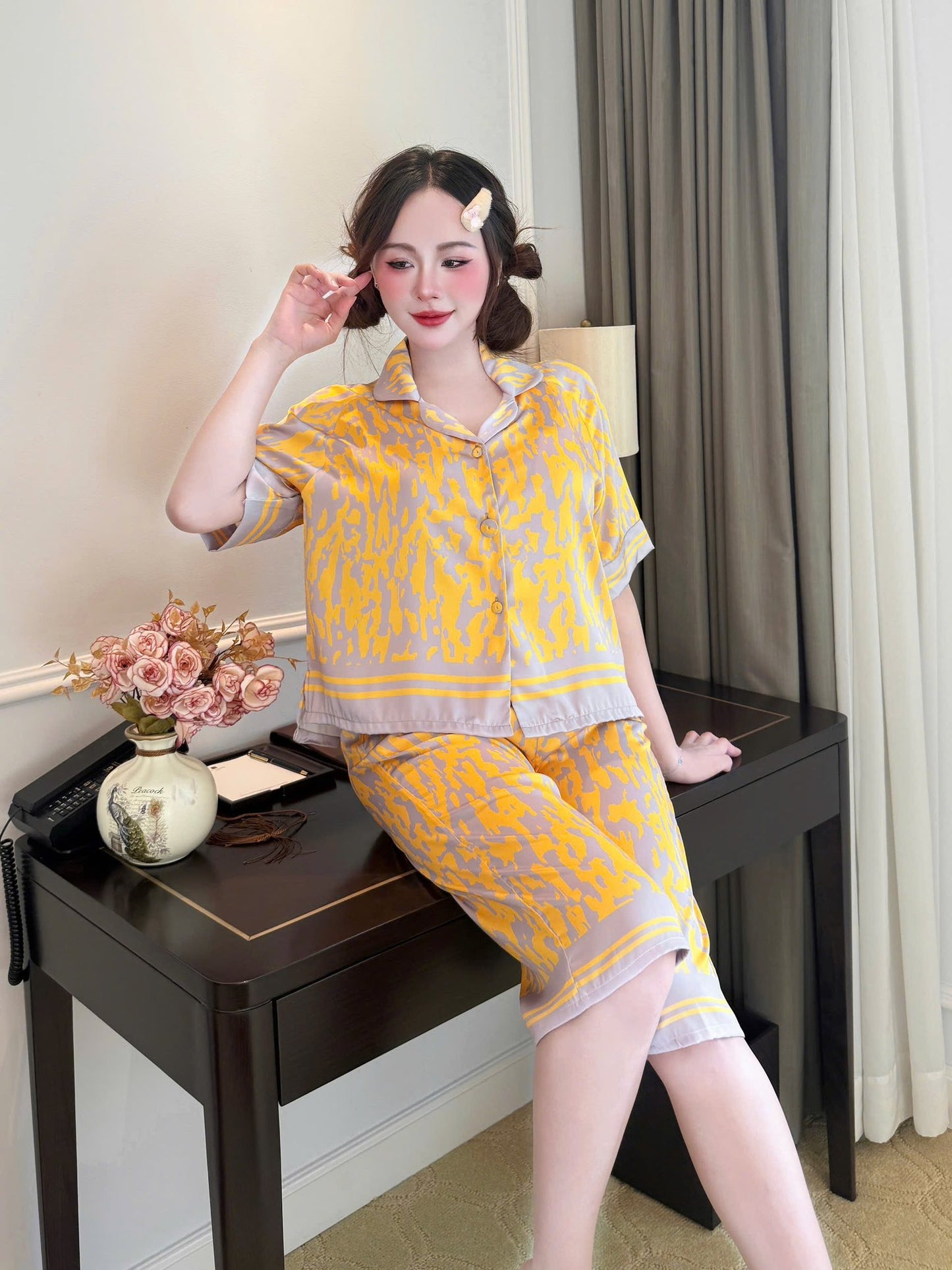 Pijamas quần lửng cao cấp lụa latin