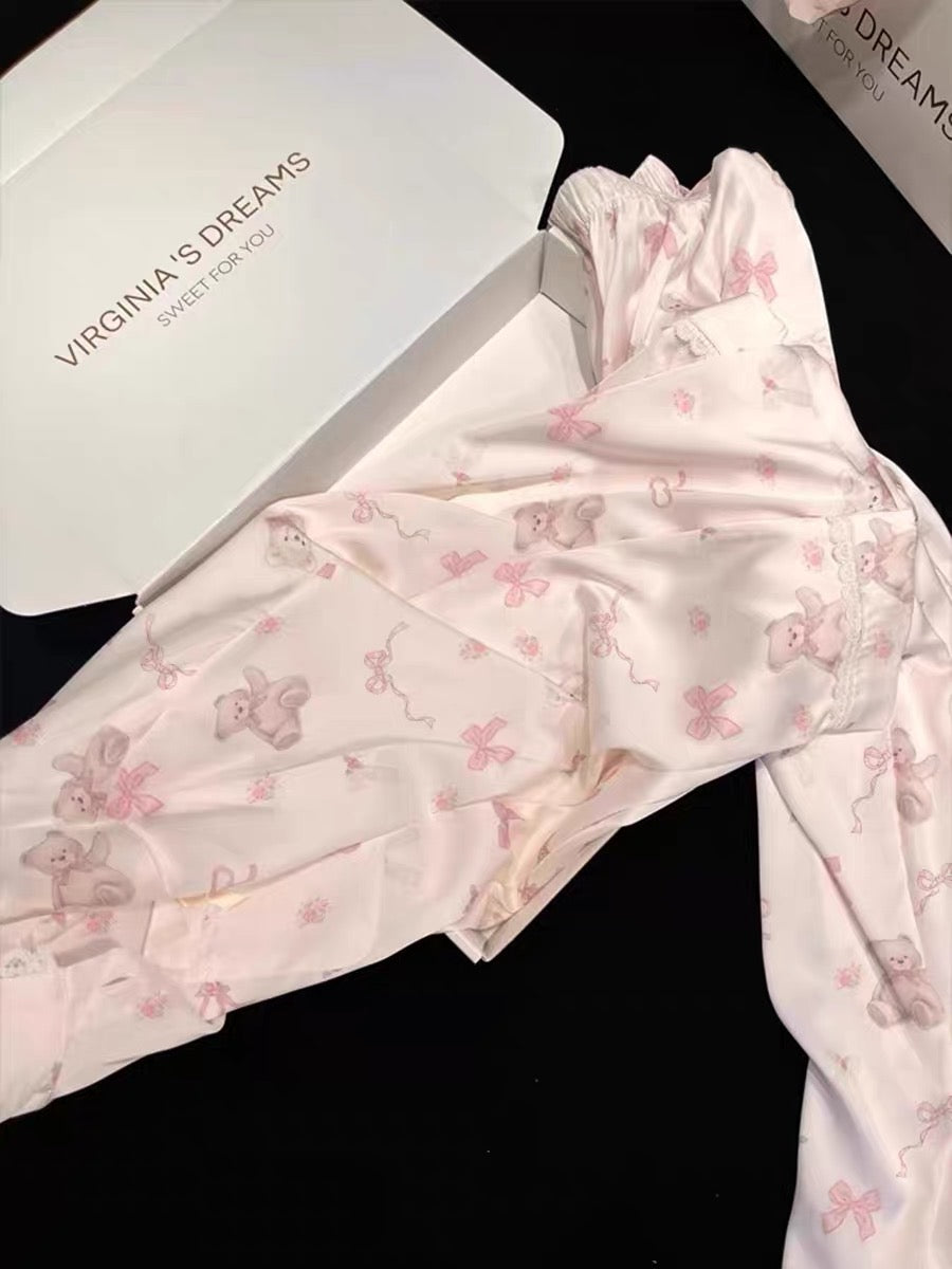 Pijama lụa gấu nơ hồng ngắn - dài đủ kiểu