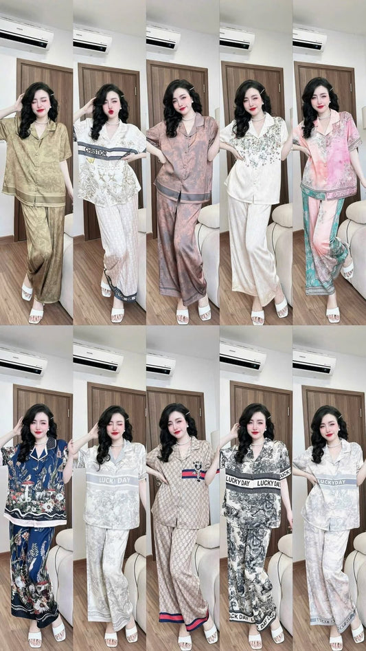 Pijama lụa latin tay ngắn quần dài