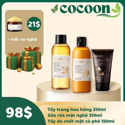 Combo Cocoon 3 món Tẩy trang + SRM + Tẩy da chết - Tặng mask nghệ