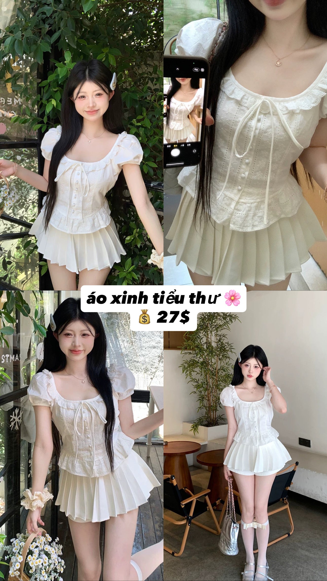 Áo tiểu thư cổ vuông tay bồng chỉ 27$