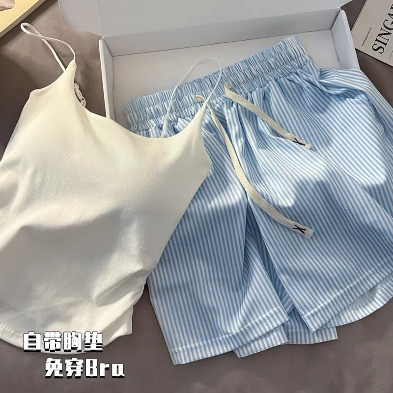 Set 2 dây trơn mút lót và quần đùi sọc dây rút