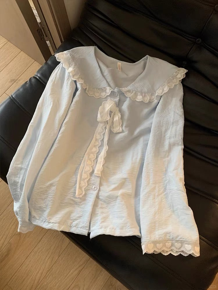 Bộ ngủ cotton ren nơ trẻ trung