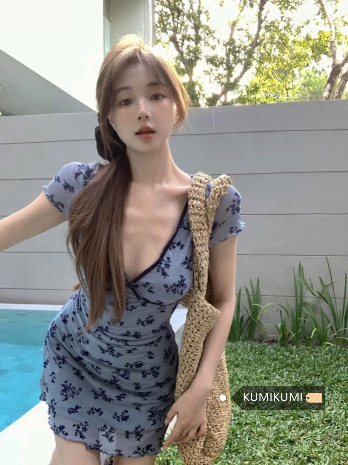 Đầm xanh hoa nhí vintage