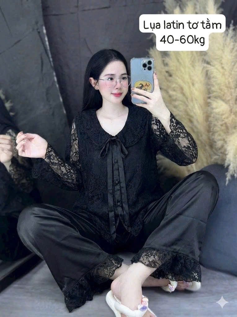Pijama trơn ren lụa latin tơ tầm