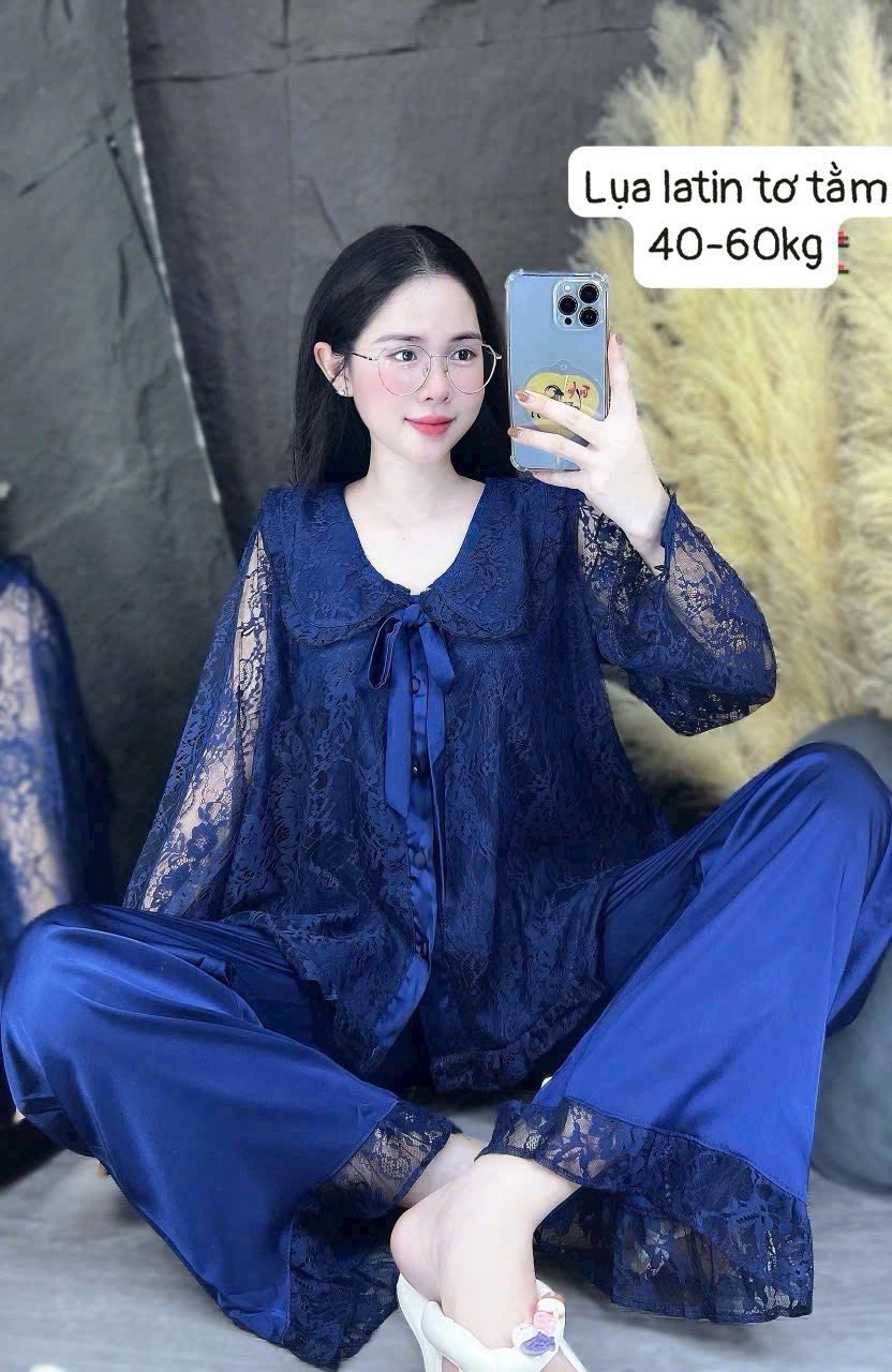 Pijama trơn ren lụa latin tơ tầm
