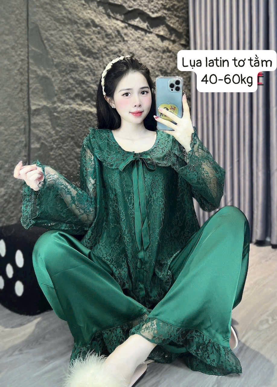 Pijama trơn ren lụa latin tơ tầm