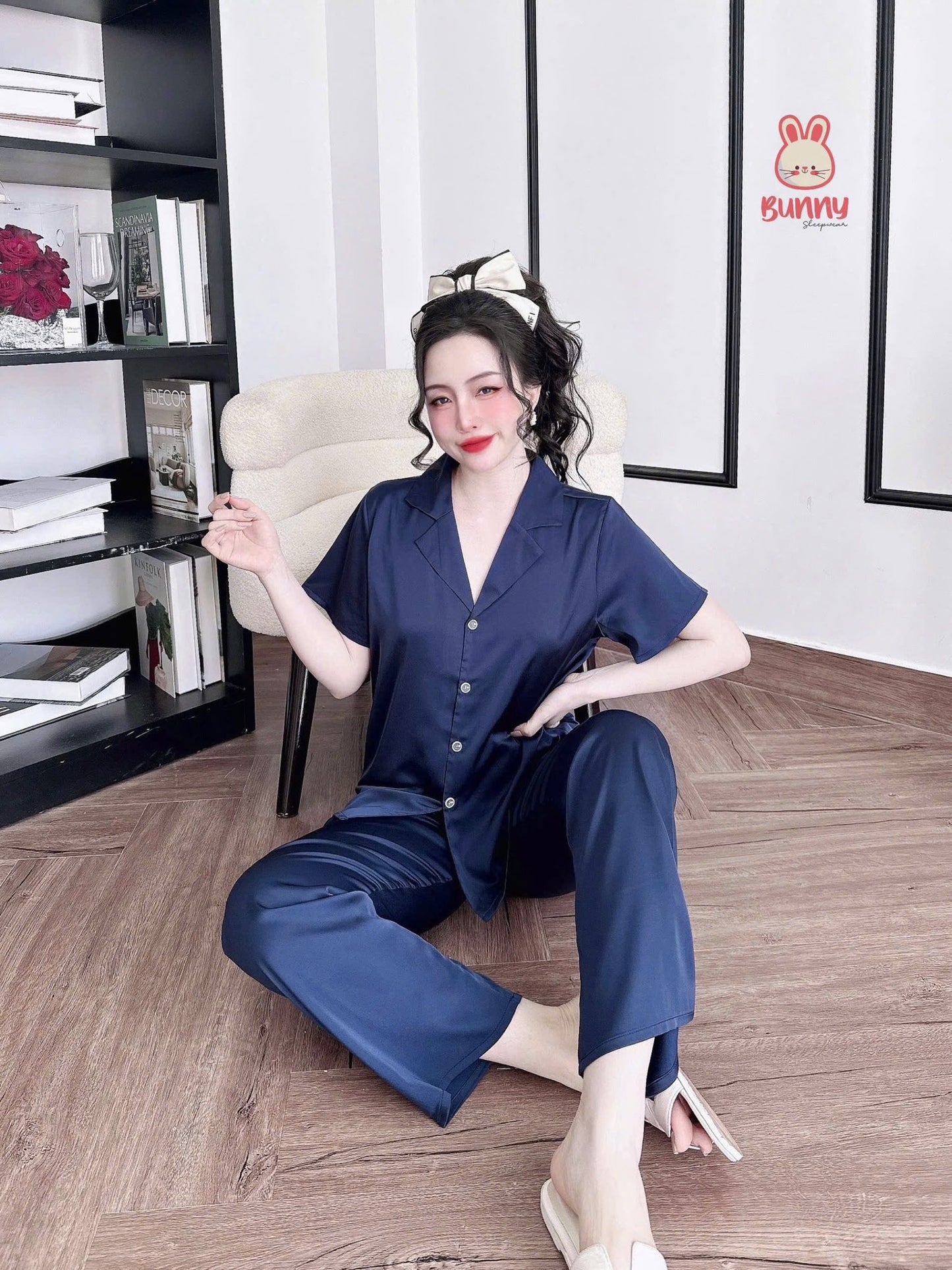 Bộ ngủ trơn bunny cổ vuông sang trọng màu cute