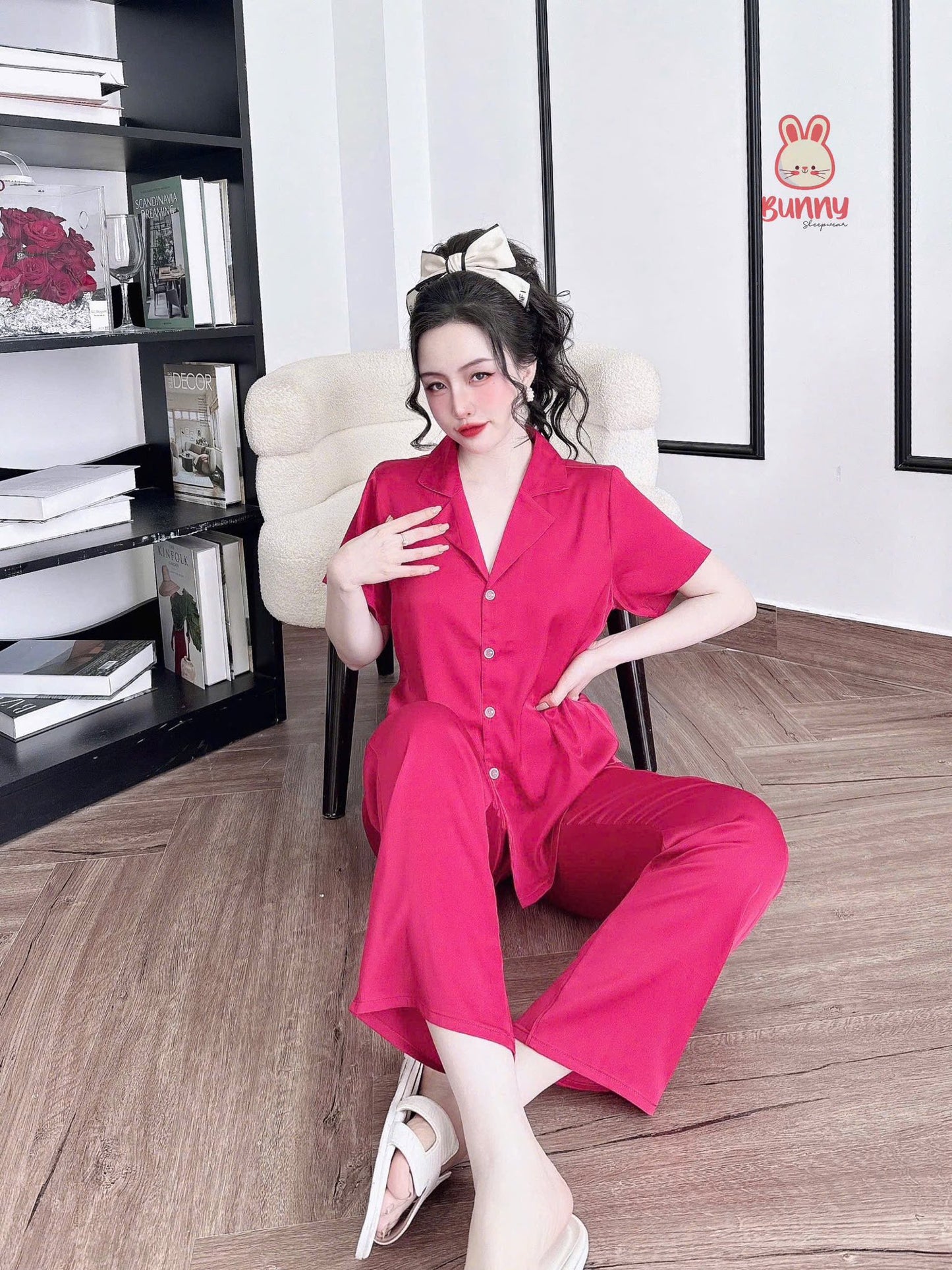 Bộ ngủ trơn bunny cổ vuông sang trọng màu cute