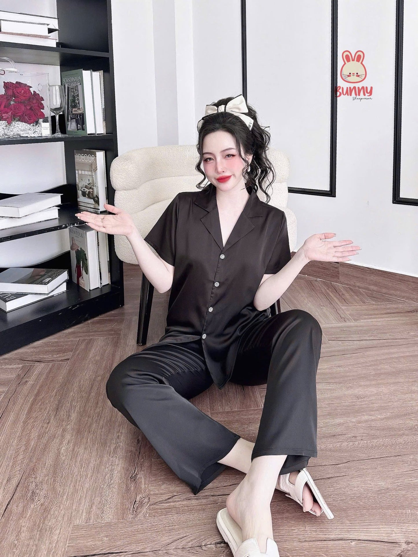 Bộ ngủ trơn bunny cổ vuông sang trọng màu cute
