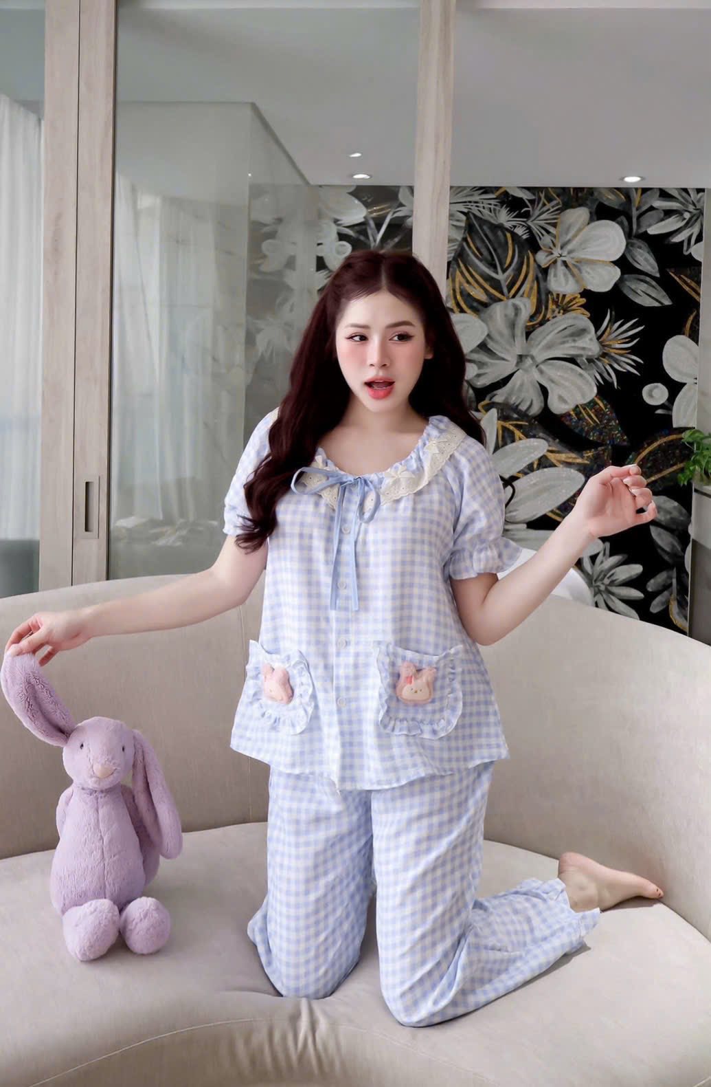 Pijama tay ngắn quần dài bé thỏ