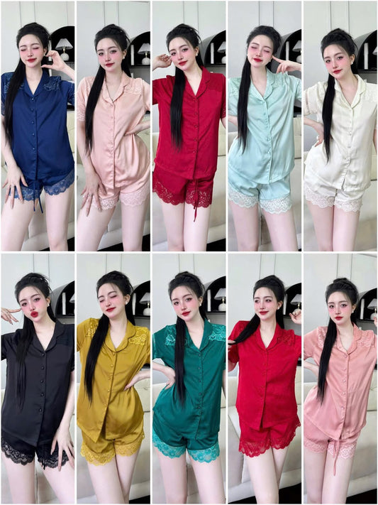 Bộ ngủ sọt lụa lạnh Hàn trơn cao cấp