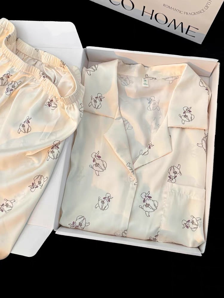 Pijama ngắn màu kem hình cún