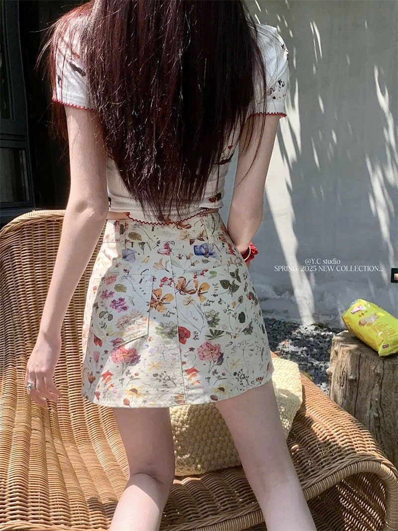 Chân váy hoa lá retro rộn ràng mùa hè