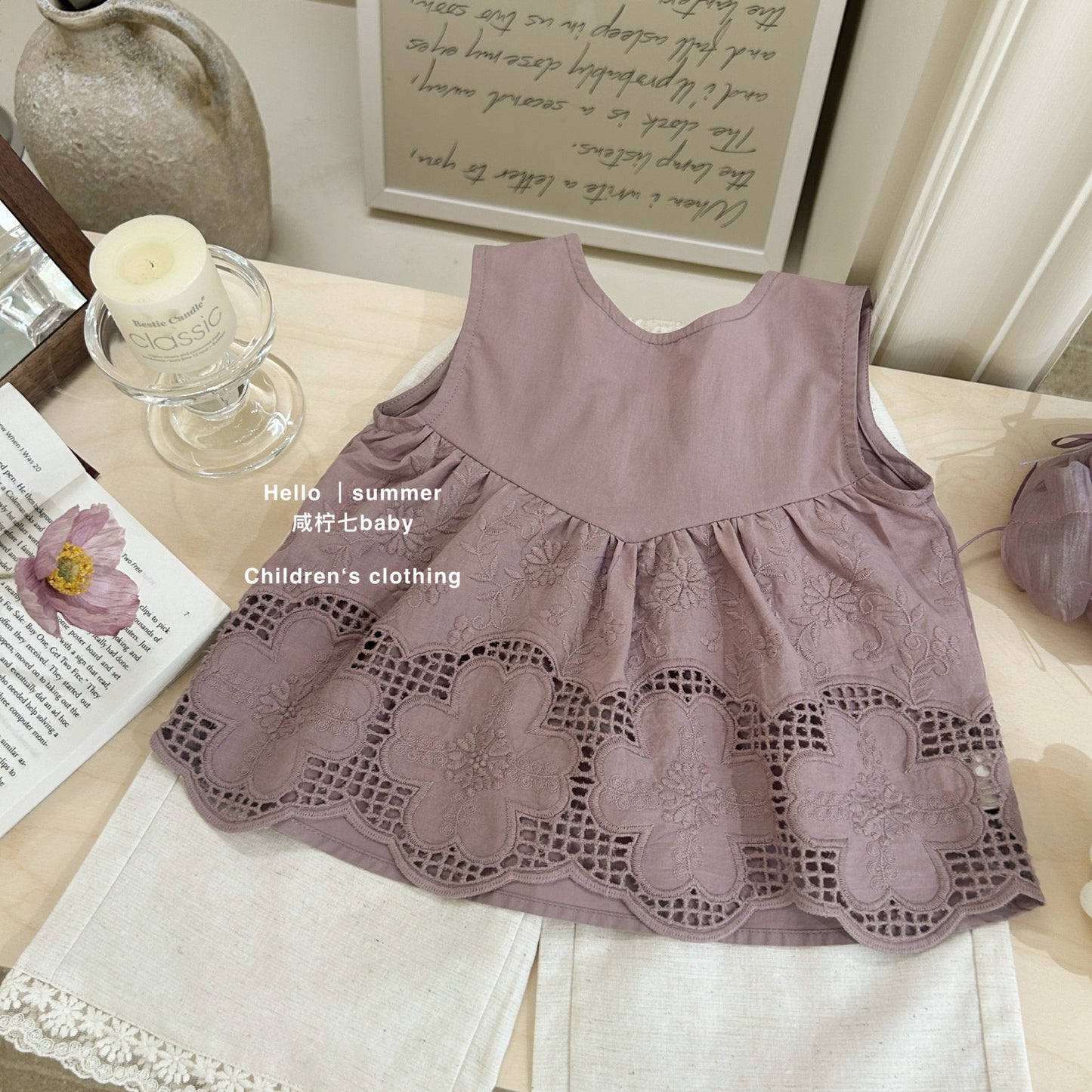 Set babydoll tím quần trắng cho bé