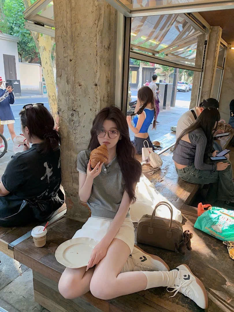 Set áo polo dệt mix chân váy