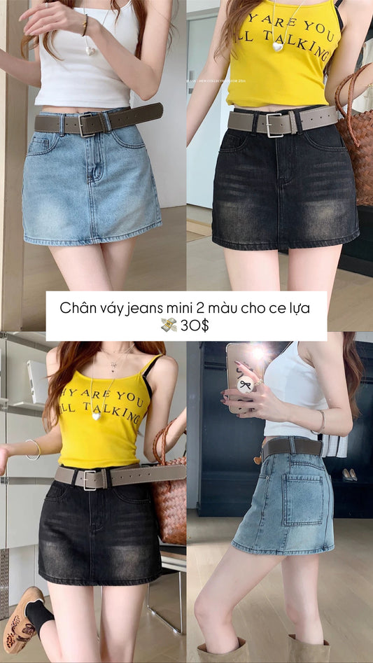 Chân váy jean 2 màu cực chất gom order 30$