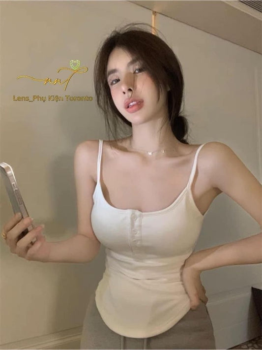Áo 2 dây cúc ngực vạt bầu