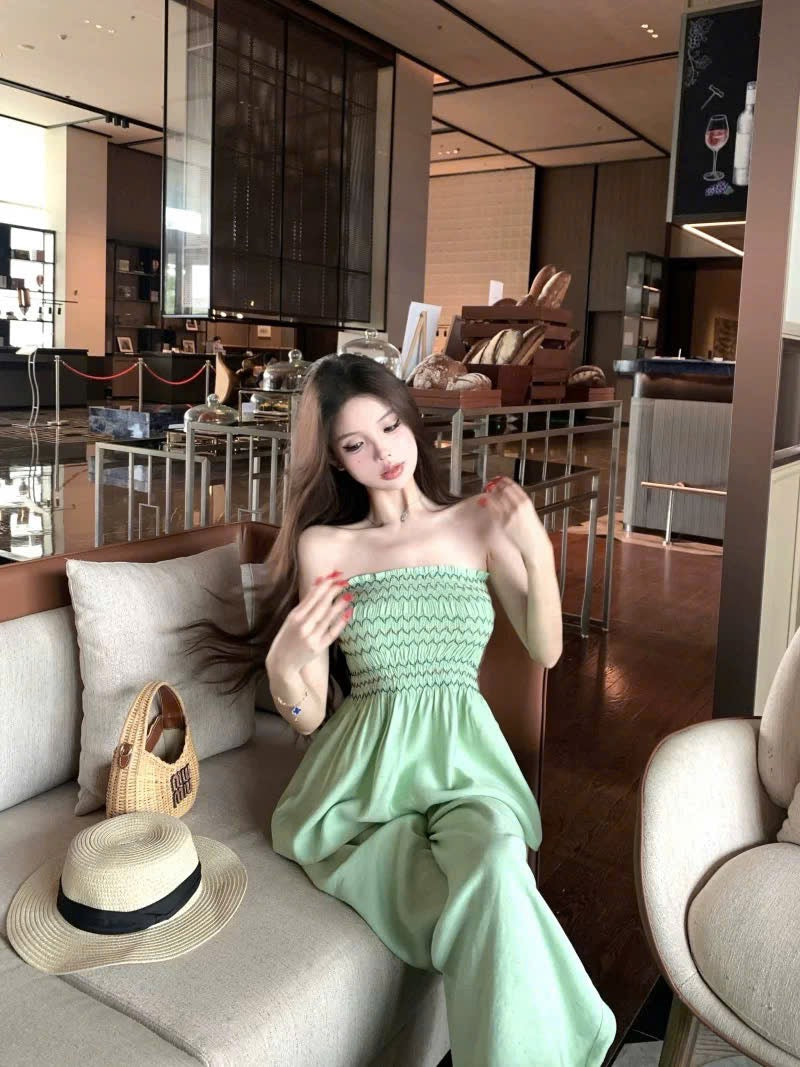 Set áo ống co giãn nhẹ xòe + quần ống rộng