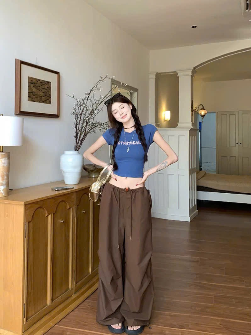 Set áo thun croptop + quần ống rộng