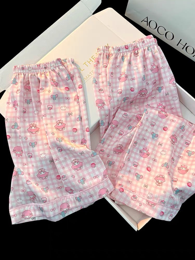 Set ngủ 3 món caro hồng hoạt hình